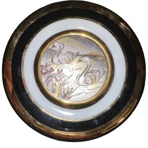 2 swans - the art of chokin plate with copper, gold, and other colors engraved.